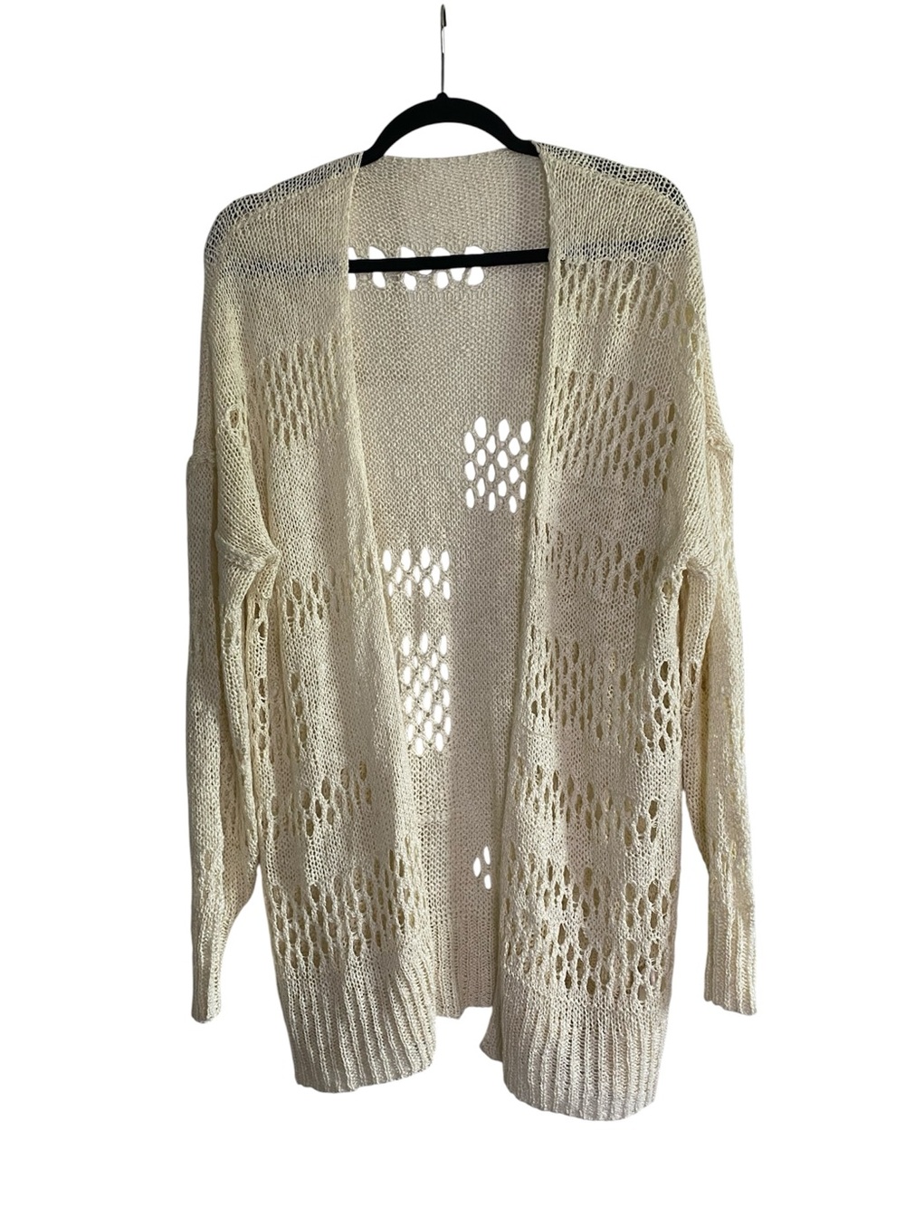 Open Knit Cream Cardigan Large Boho Beachy Layering Sweater